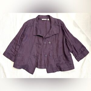 Coldwater Creek Linen Cropped Jacket Blazer Purple Lavender